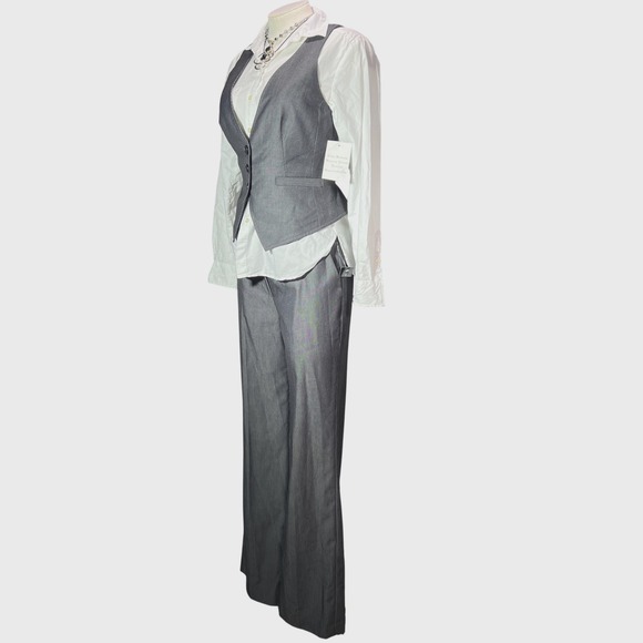 Y2K Nine West Waistcoat Pants Set Womens 4 Pinstripe Gray office siren NEW - Picture 6 of 16